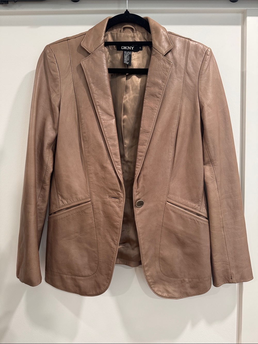 DKNY Taupe Leather Blazer Jacket